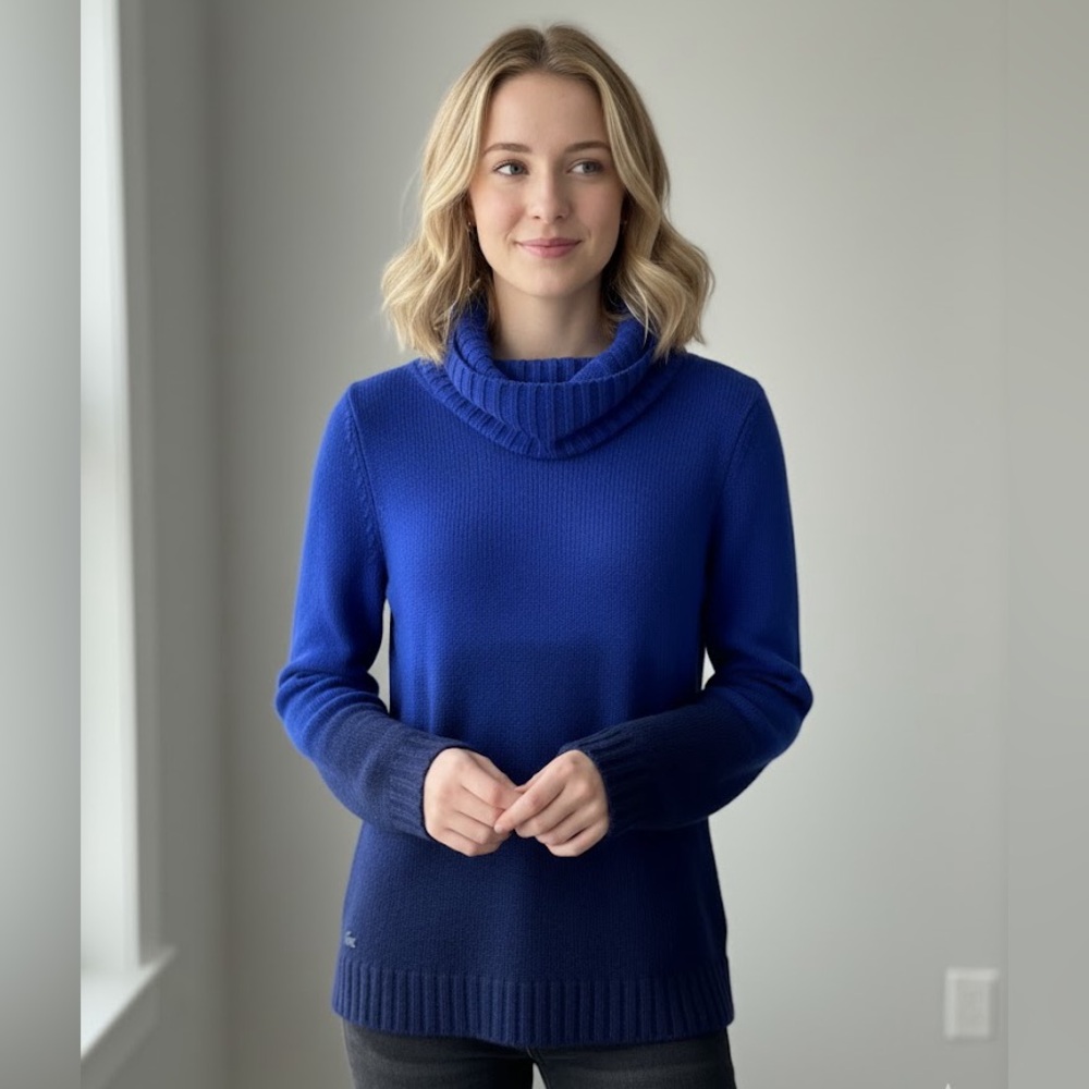 ❌SOLD❌ LACOSTE Women’s Wool-Cashmere Blend Ombré Turtleneck Sweater - X-Small - Picture 6 of 6